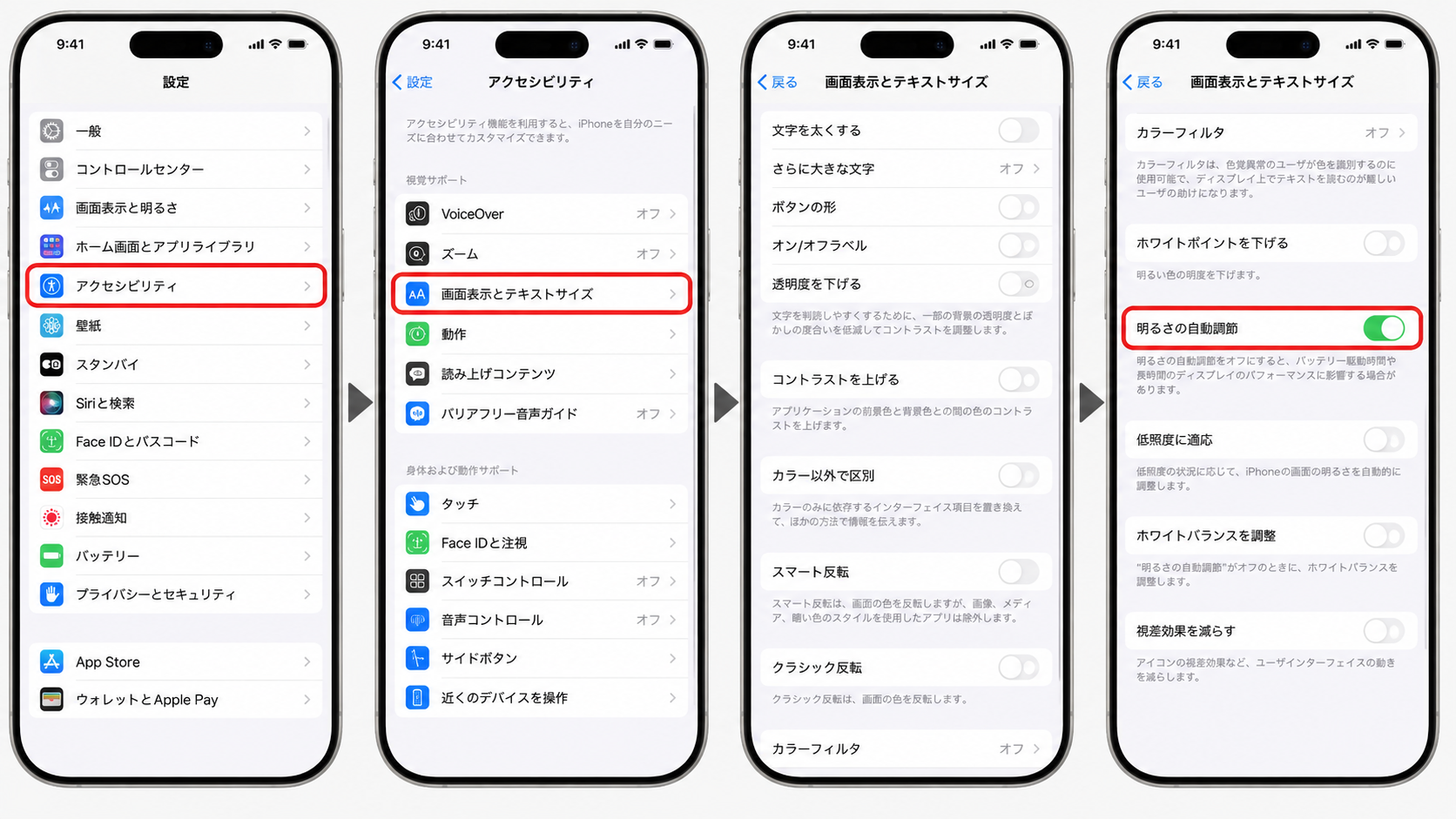 明るさの自動調節の操作手順