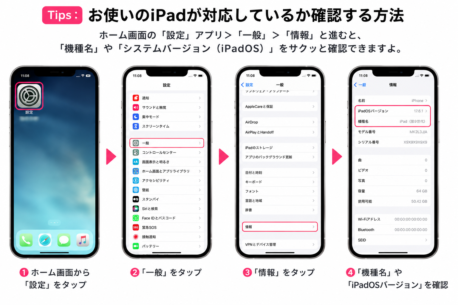 お使いのiPadが対応しているか確認する方法
