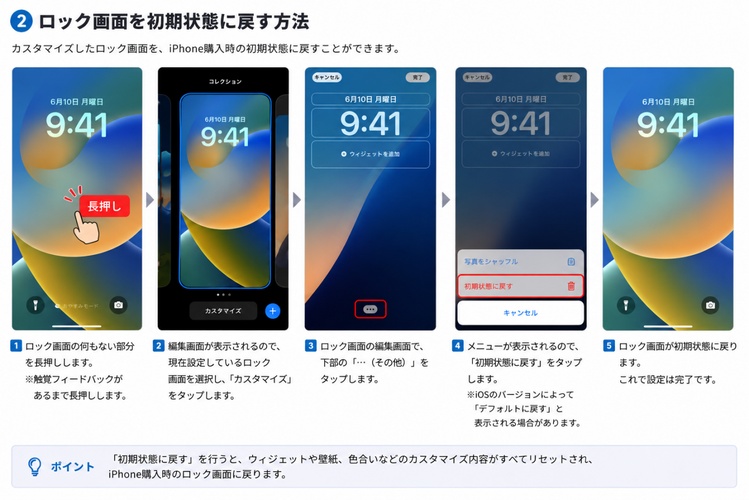 ロック画面を初期状態に戻す